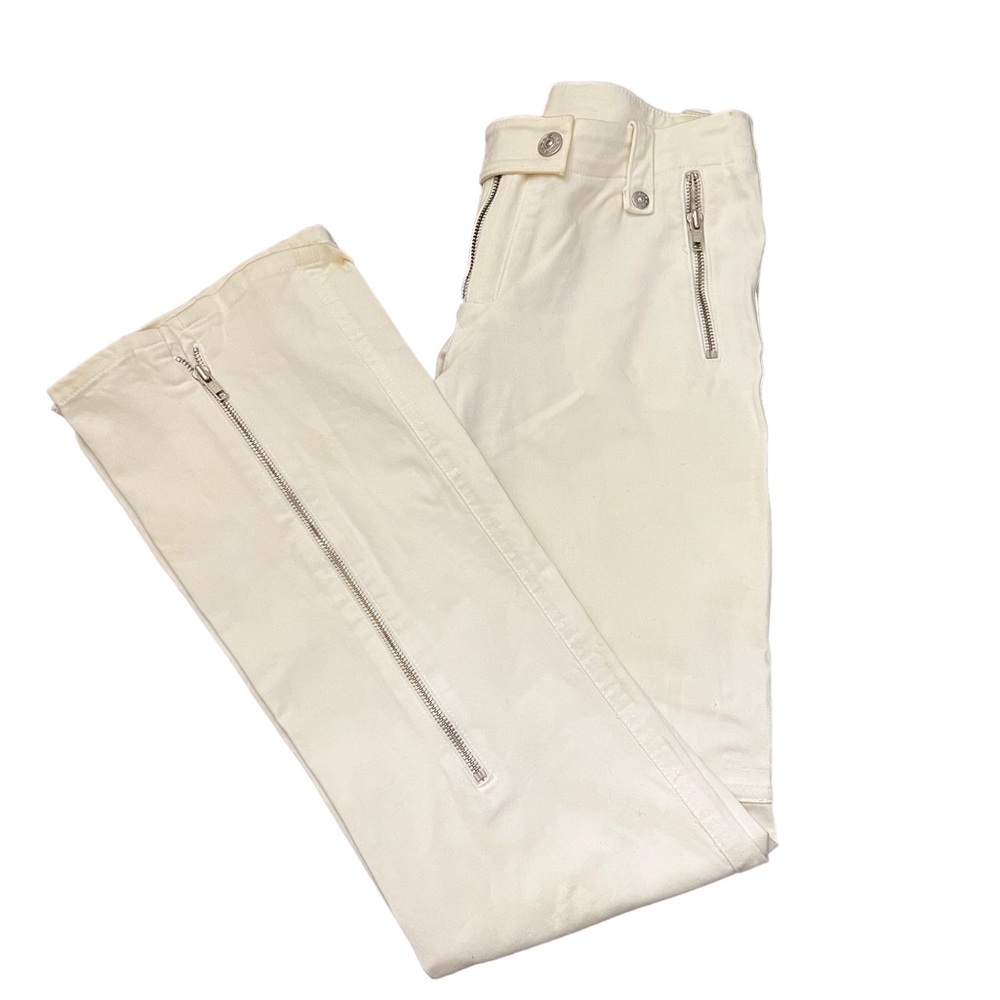A B S Allen Schwartz White Flare Leg Jeans with Silver Zippers Size 4